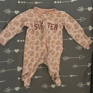 Little Sister Pink Leopard Print Footed One-Piece for Kids